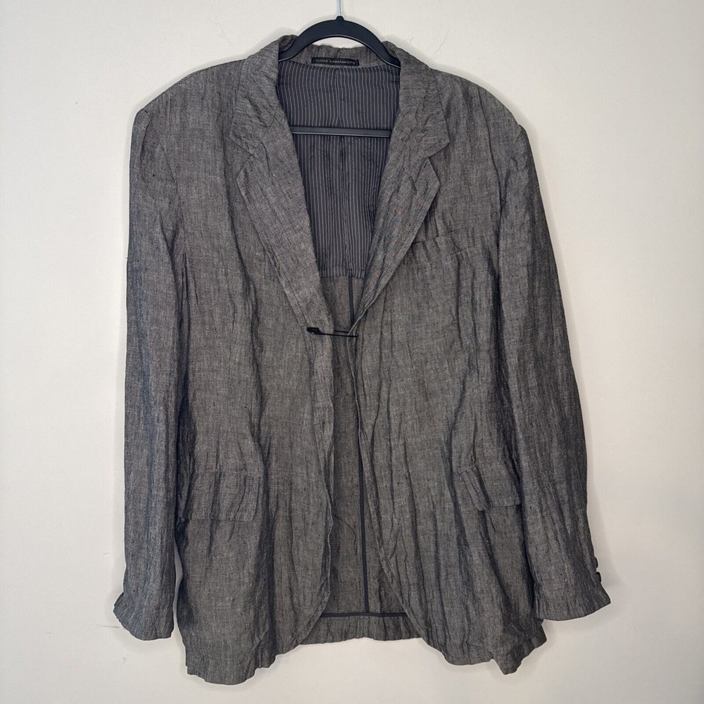 Designer Yohji Yamamoto Ys‎ for Men Grey 100% Linen Blazer Jacket Size 3